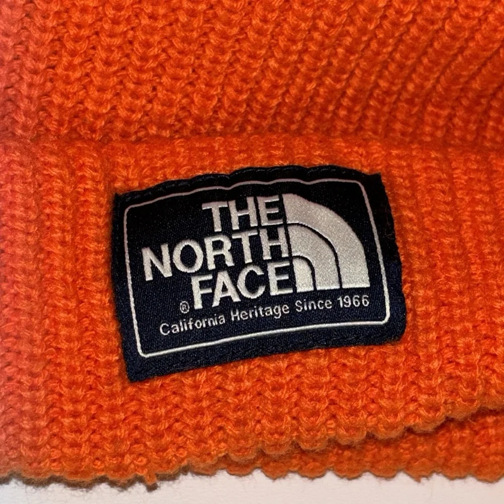 THE NORTH FACE Hat Orange TNF Box Logo Lined Cuffed Beanie Ribbed Winter